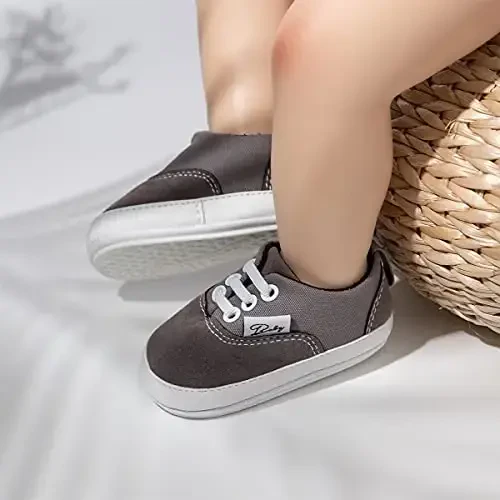 Infant Baby Boys Girls Canvas Sneaker Toddler Slip On Anti Skid Newborn First Walkers Candy Shoes for 0-18 Months - 3