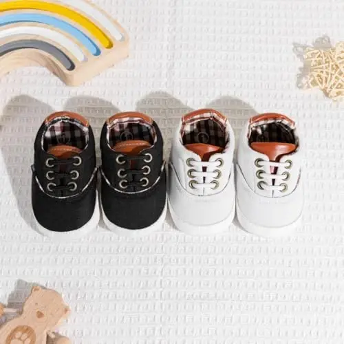 Infant Baby Boys Girls Canvas Sneaker Toddler Slip On Anti Skid Newborn First Walkers Candy Shoes for 0-18 Months - 4