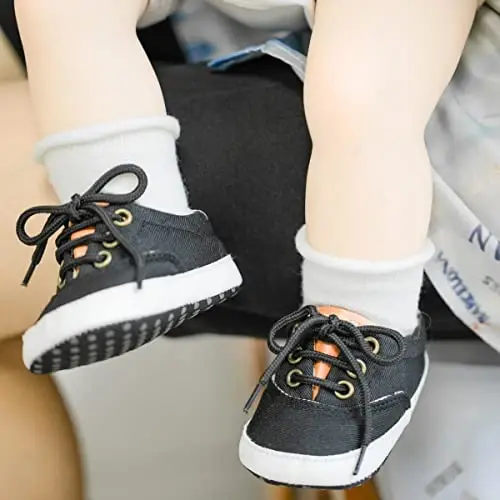 Infant Baby Boys Girls Canvas Sneaker Toddler Slip On Anti Skid Newborn First Walkers Candy Shoes for 0-18 Months - 3