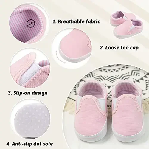 Infant Baby Boys Girls Canvas Sneaker Toddler Slip On Anti Skid Newborn First Walkers Candy Shoes for 0-18 Months - 4