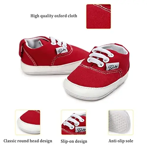 Infant Baby Boys Girls Canvas Sneaker Toddler Slip On Anti Skid Newborn First Walkers Candy Shoes for 0-18 Months - 3