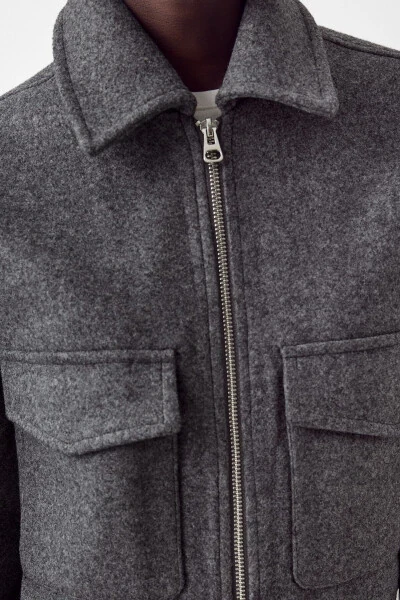 Yumuşak crop ceket-Koyu gri - 6