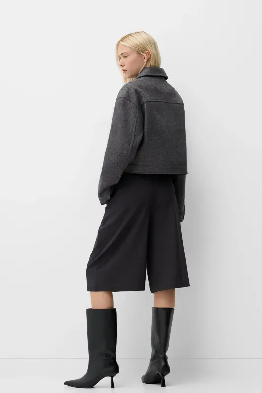 Crop kesim yumuşak ceket-Koyu gri - 4