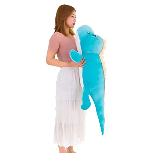 Soft Dinosaur Plush Toy Pillow, Cute Stuffed Animals Doll, Lumbar Back Cushion, Great Gift for Kids Birthday, Valentine (Blue, 31.4in) - 1