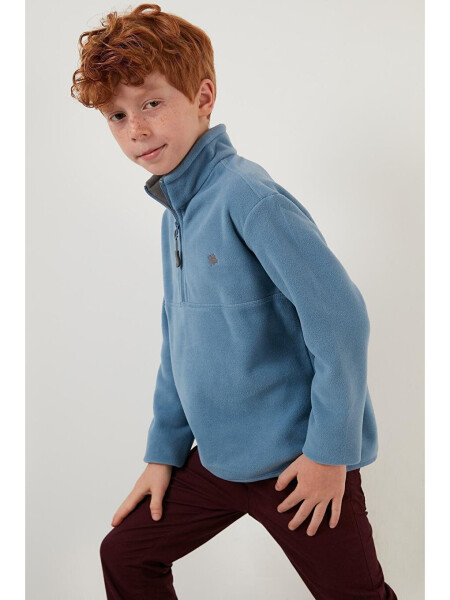 Mavi Yumuşak Dokulu Fermuarlı Dik Yaka Şardonlu Kışlık Polar 5905002-Mavi - 18