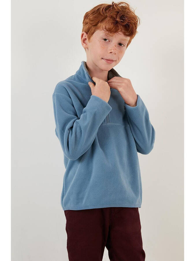 Mavi Yumuşak Dokulu Fermuarlı Dik Yaka Şardonlu Kışlık Polar 5905002-Mavi - 21