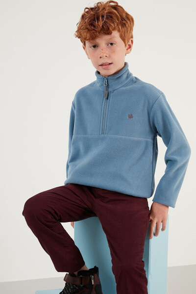 Mavi Yumuşak Dokulu Fermuarlı Dik Yaka Şardonlu Kışlık Polar 5905002-Mavi - 22