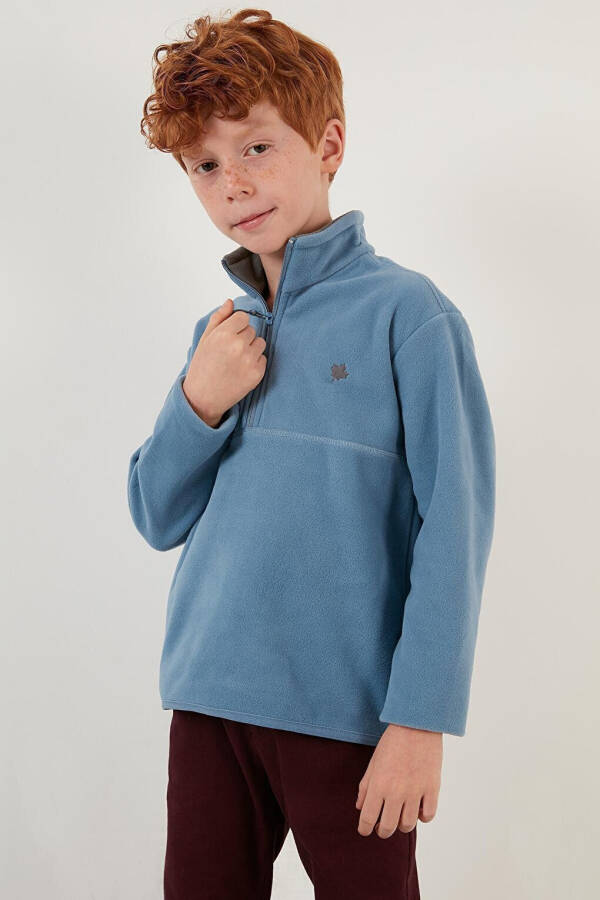 Mavi Yumuşak Dokulu Fermuarlı Dik Yaka Şardonlu Kışlık Polar 5905002-Mavi - 24