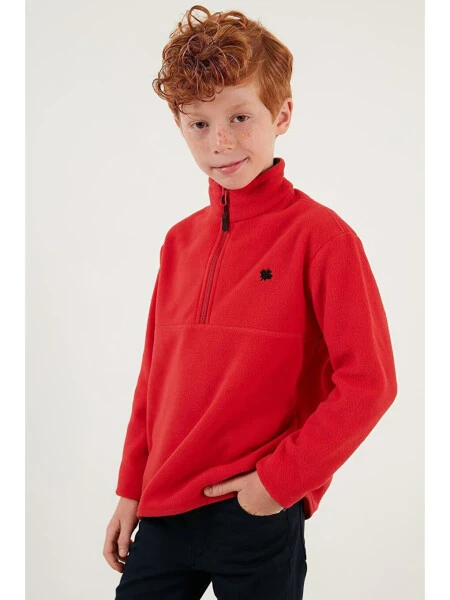 Yumuşak Dokulu Fermuarlı Dik Yaka Şardonlu Kışlık Polar 5905002-Kırmızı - LELA (1)