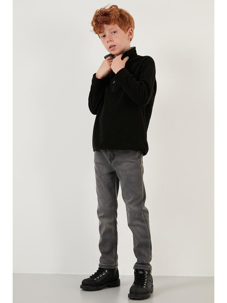 Siyah Yumuşak Dokulu Fermuarlı Dik Yaka Şardonlu Kışlık Polar 5905002-Siyah - 22