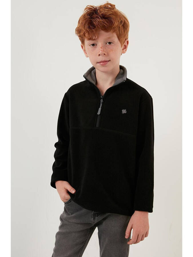 Siyah Yumuşak Dokulu Fermuarlı Dik Yaka Şardonlu Kışlık Polar 5905002-Siyah - 23