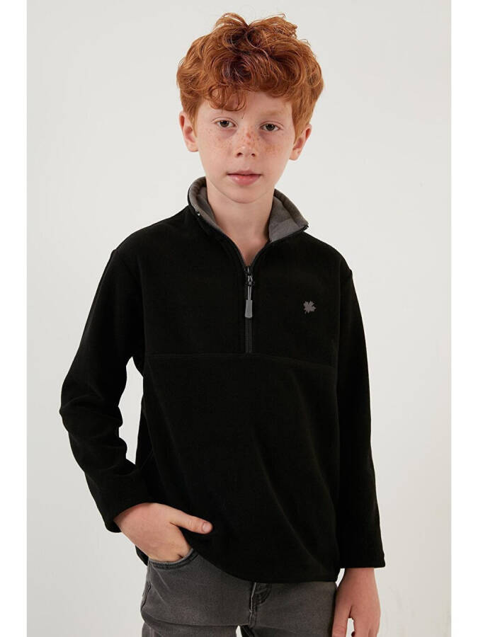 Siyah Yumuşak Dokulu Fermuarlı Dik Yaka Şardonlu Kışlık Polar 5905002-Siyah - 1