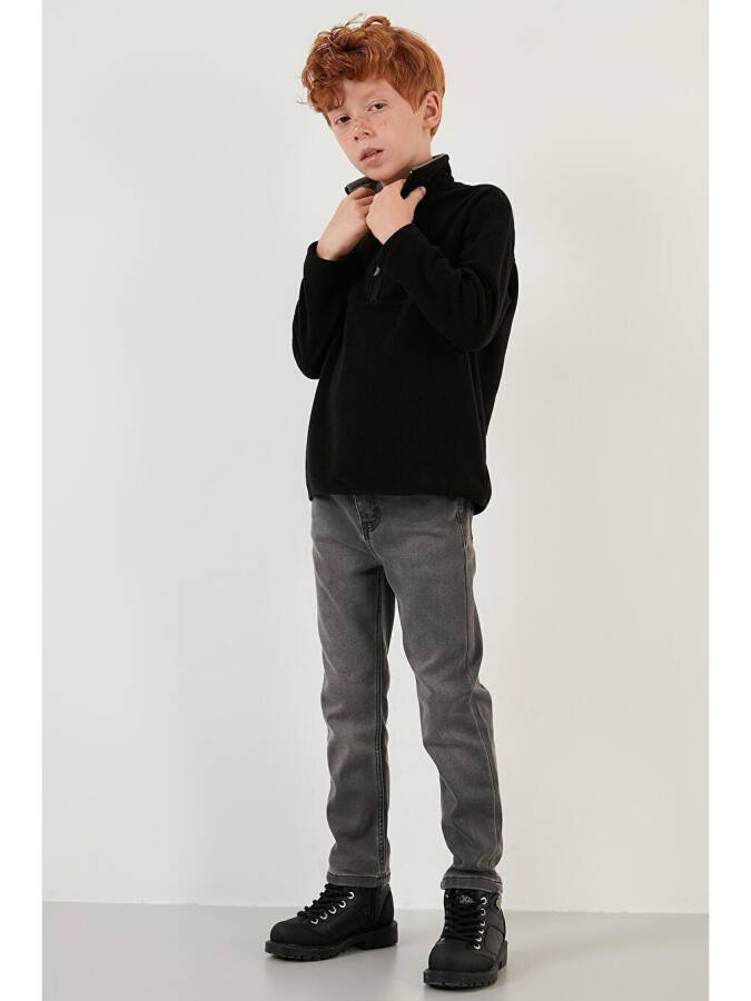 Siyah Yumuşak Dokulu Fermuarlı Dik Yaka Şardonlu Kışlık Polar 5905002-Siyah - 6