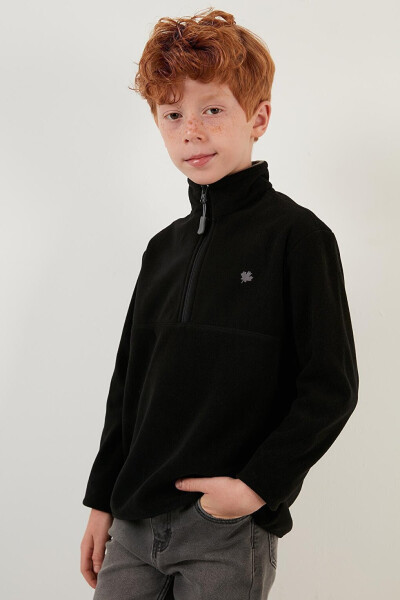 Siyah Yumuşak Dokulu Fermuarlı Dik Yaka Şardonlu Kışlık Polar 5905002-Siyah - 32