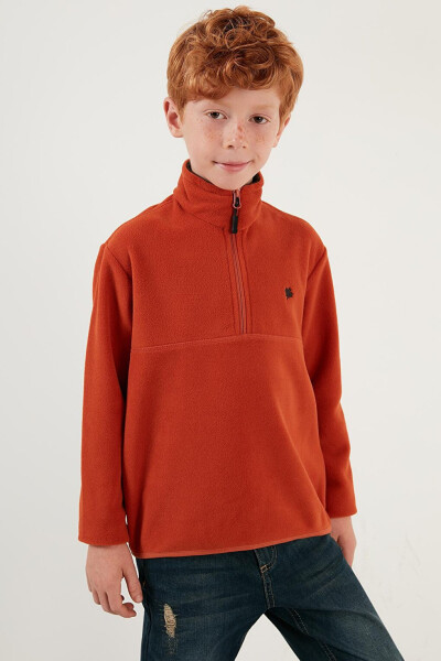 Turuncu Yumuşak Dokulu Fermuarlı Dik Yaka Şardonlu Kışlık Polar 5905002-Turuncu - 34