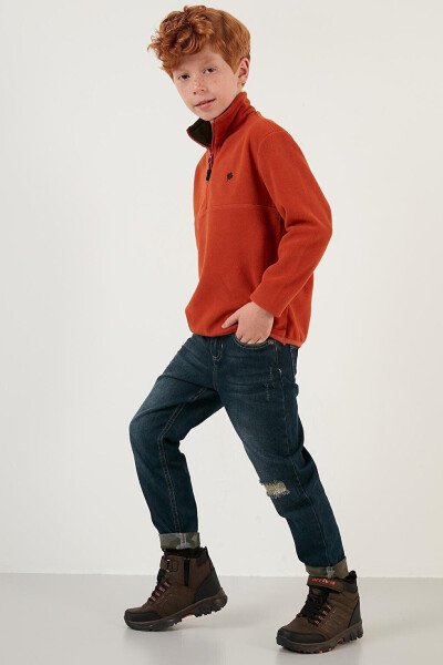 Turuncu Yumuşak Dokulu Fermuarlı Dik Yaka Şardonlu Kışlık Polar 5905002-Turuncu - 30