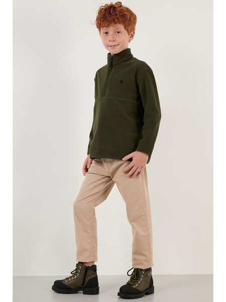 Haki Yumuşak Dokulu Fermuarlı Dik Yaka Şardonlu Kışlık Polar 5905002-Haki - 18