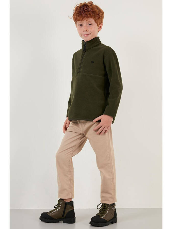 Haki Yumuşak Dokulu Fermuarlı Dik Yaka Şardonlu Kışlık Polar 5905002-Haki - 18