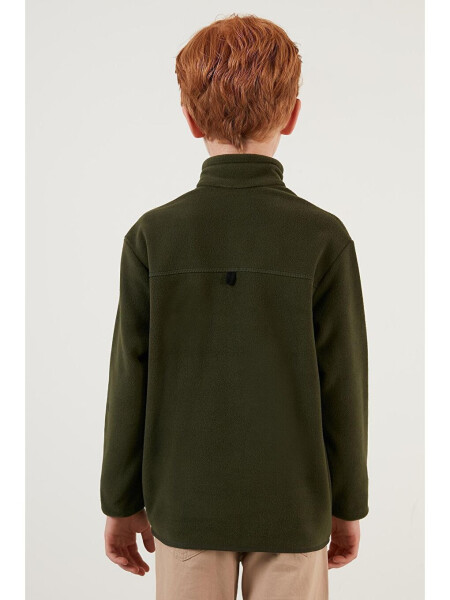 Haki Yumuşak Dokulu Fermuarlı Dik Yaka Şardonlu Kışlık Polar 5905002-Haki - 19