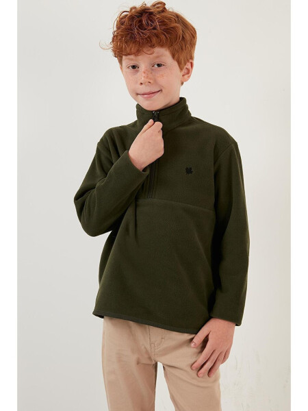 Haki Yumuşak Dokulu Fermuarlı Dik Yaka Şardonlu Kışlık Polar 5905002-Haki - 21