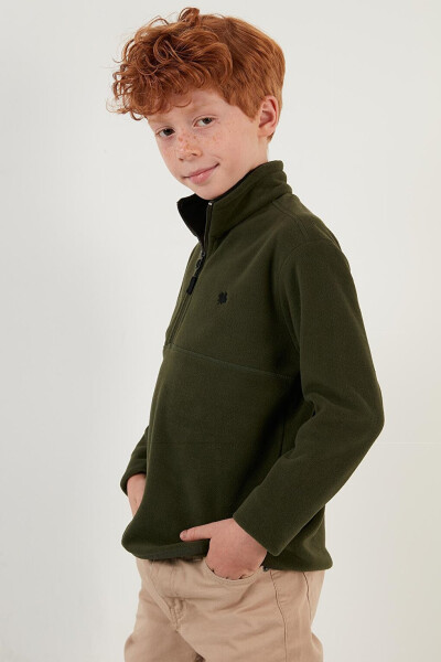 Haki Yumuşak Dokulu Fermuarlı Dik Yaka Şardonlu Kışlık Polar 5905002-Haki - 29