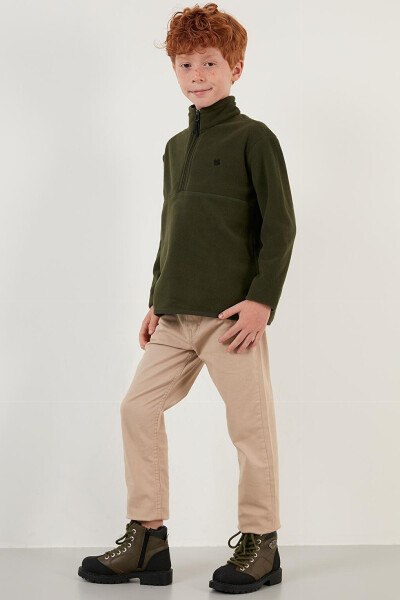 Haki Yumuşak Dokulu Fermuarlı Dik Yaka Şardonlu Kışlık Polar 5905002-Haki - 25