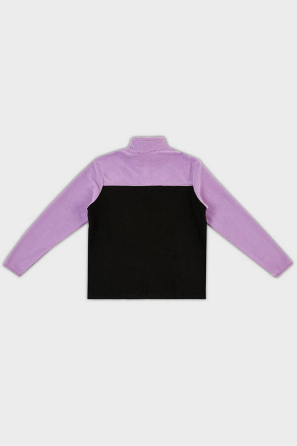 Lila Yumuşak Dokulu Fermuarlı Renk Bloklu Dik Yaka Cepli Polar 5905001-Lila - 12