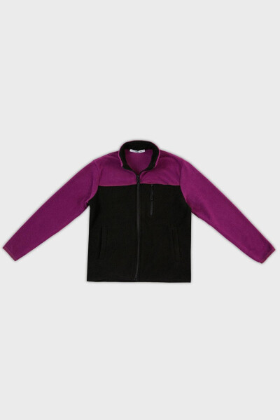 Mor Yumuşak Dokulu Fermuarlı Renk Bloklu Dik Yaka Cepli Polar 5905001-Mor - 10