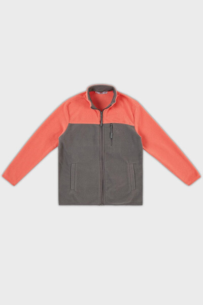 Pembe Yumuşak Dokulu Fermuarlı Renk Bloklu Dik Yaka Cepli Polar 5905001-Pembe - 10