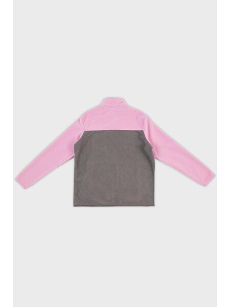 Pembe Yumuşak Dokulu Fermuarlı Renk Bloklu Dik Yaka Cepli Polar 5905001-Pembe - 9