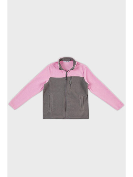 Pembe Yumuşak Dokulu Fermuarlı Renk Bloklu Dik Yaka Cepli Polar 5905001-Pembe - 4