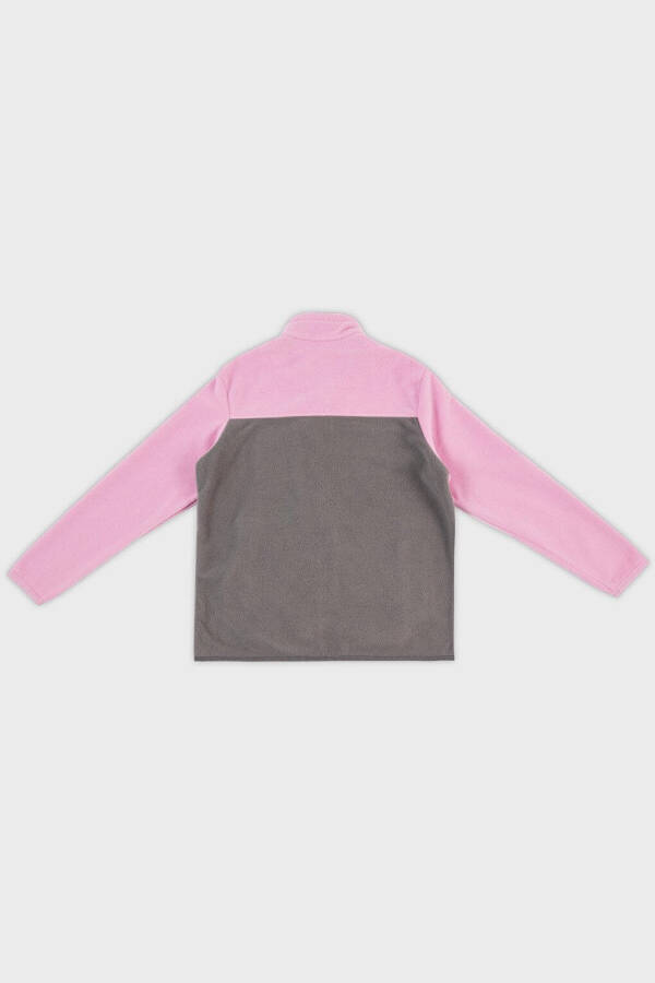 Pembe Yumuşak Dokulu Fermuarlı Renk Bloklu Dik Yaka Cepli Polar 5905001-Pembe - 15