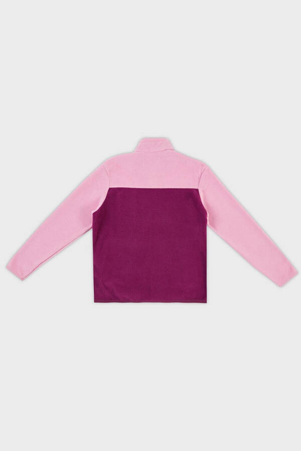 Pembe Yumuşak Dokulu Fermuarlı Renk Bloklu Dik Yaka Cepli Polar 5905001-Pembe - 11