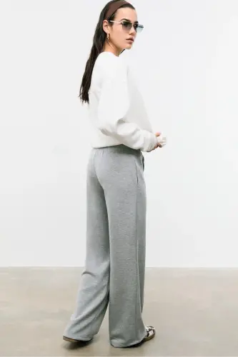 Yumuşak Dokulu Geniş Paça Nervürlü Pantolon-Açık gri - 5