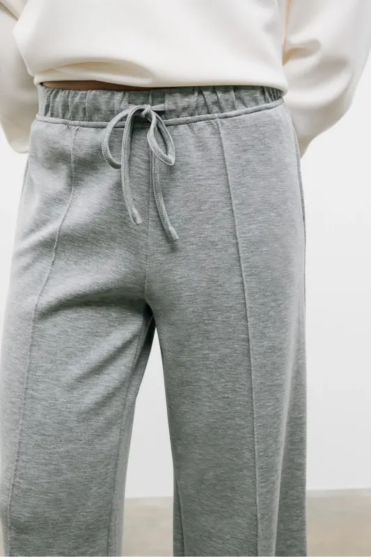 Yumuşak Dokulu Geniş Paça Nervürlü Pantolon-Açık gri - 4