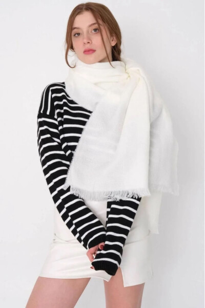 yumuşak dokulu puf sherly şal atkı - beyaz - SHIEBA OUTLET