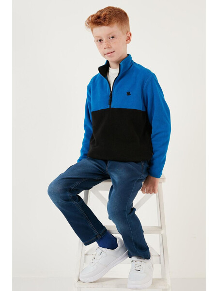 Mavi Yumuşak Dokulu Yarım Fermuarlı Renk Bloklu Dik Yaka Polar 5905004-Mavi - LC WAIKIKI