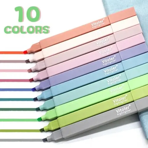 Vitoler Bible Highlighters with Soft Chisel Tip,10Pcs,Lake Colors,Aesthetic No Bleed Bible Highlighter Pastel,Cute Highlighters for School Office Supplies - VITOLER (1)