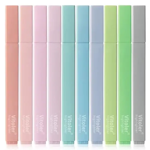 Vitoler Bible Highlighters with Soft Chisel Tip,10Pcs,Lake Colors,Aesthetic No Bleed Bible Highlighter Pastel,Cute Highlighters for School Office Supplies - VITOLER