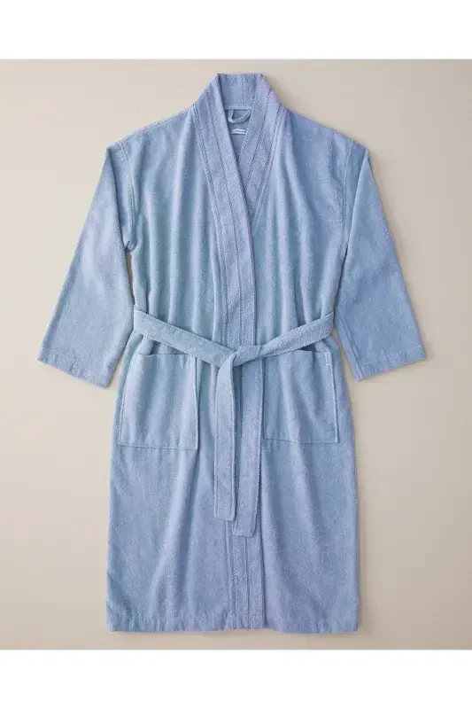 Soft Pamuklu Bornoz Açık Mavi-Açık Mavi - ENGLISH HOME