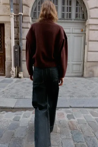 YUMUŞAK TRİKO KAZAK-Şarap rengi - 4