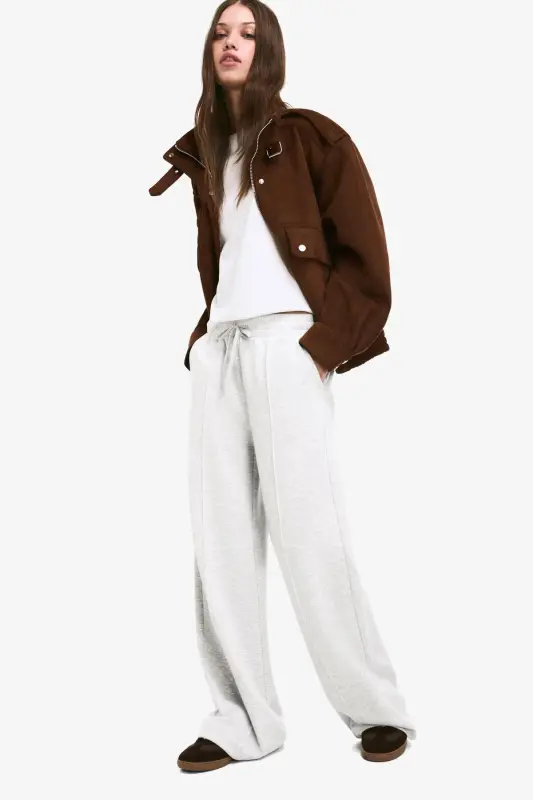 Yumuşak wide leg pantolon-Gri - 1