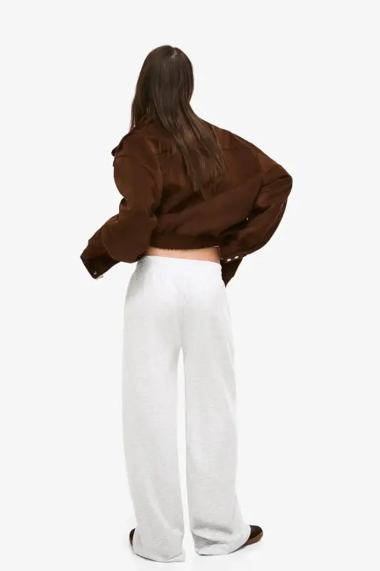 Yumuşak wide leg pantolon-Gri - 3