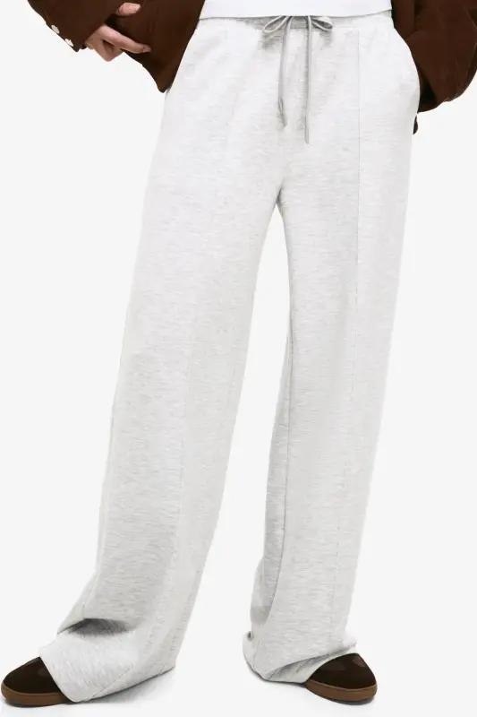 Yumuşak wide leg pantolon-Gri - 4