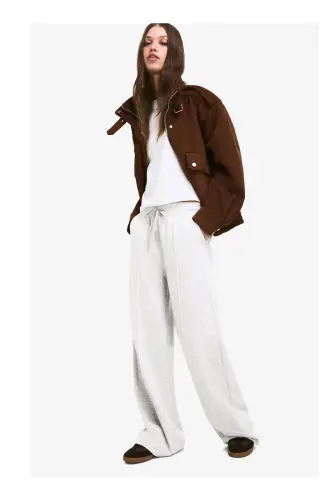 Yumuşak wide leg pantolon-Gri - 7