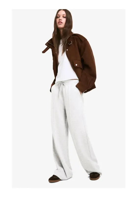 Yumuşak wide leg pantolon-Gri - 7