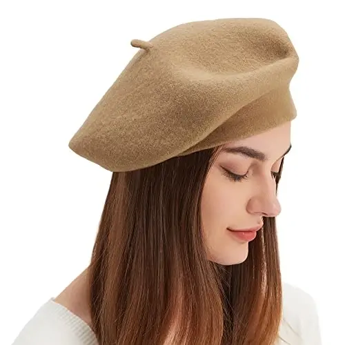 Wool Beret Hat French Beret Cap Winter Artist Painter Hat Solid Color for Women - 2