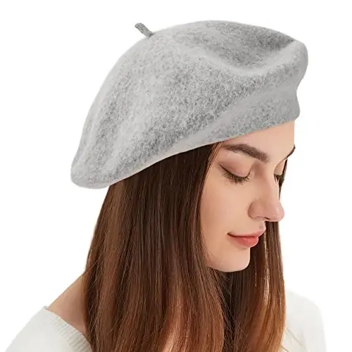 Wool Beret Hat French Beret Cap Winter Artist Painter Hat Solid Color for Women - 2