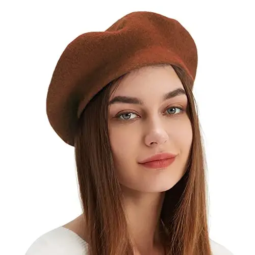 Wool Beret Hat French Beret Cap Winter Artist Painter Hat Solid Color for Women - 1