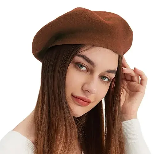 Wool Beret Hat French Beret Cap Winter Artist Painter Hat Solid Color for Women - 2